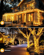 Brightown 2 Pack Solar Christmas Lights, 92Ft 240 LED Solar String Lights Outdoor Waterproof with 8 Modes, Solar Light Outdoor for Patio Yard Tree Garden Party Decorations, Warm White