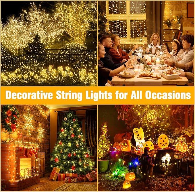 Nisocy 100FT LED String Lights Outdoor Waterproof – Warm White Fairy Lights with Plug, Connectable Christmas Tree Lights for Patio, Garden, Bedroom, Wedding, Party, Decor