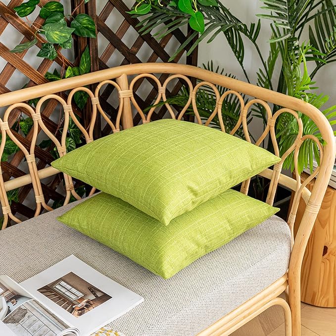 Kevin Textile Pack of 2 Decorative Outdoor Waterproof Checkered Pillow Covers Spring Square Garden Cushion Sham Throw Pillowcase Shell for Patio Tent Couch 24x24 Inch Green