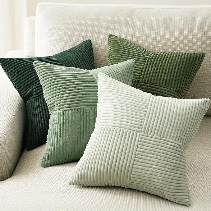 Topfinel SageGreen Throw Pillow Covers Set of 4,Mordern Cozy Cushion Cover with Corduroy,Soft Accent Forest Green Pillow Covers for Couch,Bed,Living Room Home Decor 22×22 Inch