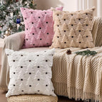 Christmas Pillow Covers 16x16 inch Set of 2 Pink Christmas Decorations Soft Plush Faux Fur Wool Xmas Tree Throw Pillow Cases Winter Holiday Decor for Sofa Living Room PT002E16
