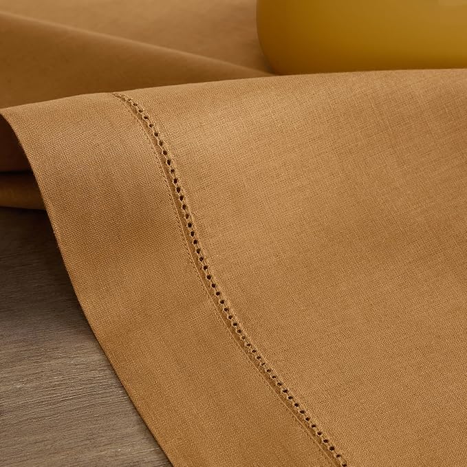 Solino Home Linen Table Runner 48 Inches - 100% Pure Linen Brown Sugar Hemstitch Table Runner 14 x 48 Inch Ideal for Dresser and Coffee Tables - Fall, Autumn, Thanksgiving - Classic Hemstitch