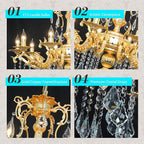 Luxury Gold Crystal Chandelier, 32" Vintage K9 Crystal Pendant Light with 10 Lights, Antique Brass Finish Ceiling Light Fixture with Scrolled Arms for Dining Room Living Room Foyer Villa Hotel