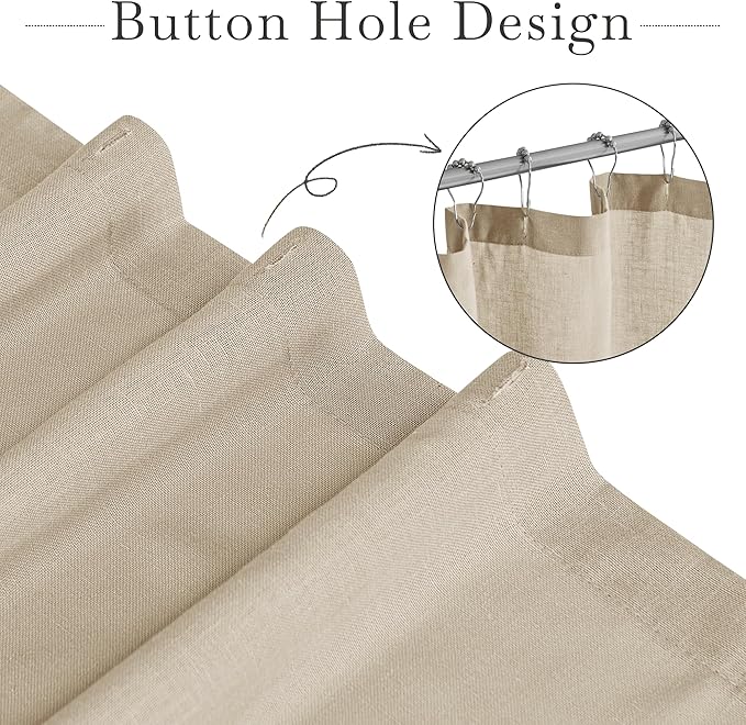 KGORGE Linen Shower Curtain - Semi Sheer Lightweight Button Hole Half Privacy Quick Dry Shower Curtains for Bathroom Bathtub Decor, Angora, 72 x 84 inches Long, Hooks Included