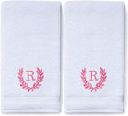 Decorative and Monogrammed Hand Towels for Bathroom Kitchen Makeup | Personalized Gift for Wedding-Bridal | Roman Font Custom Luxury Turkish Towel | Spa Collection, Oversized, 16 X 30 Inch, Set of 2