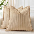 decorUhome Corduroy Light Brown Throw Pillow Covers 22x22 Set of 2 Decorative Soft Boho Farmhouse Euro Couch Pillow Covers for Living Room Bed Sofa Broadside Striped Pillow Cases