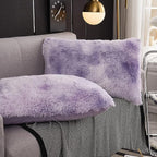 WERDIM Shaggy Faux Fur Pillowcases 2 Pack Button Closure Velvet Pillow Shams King Size (Tie Dye Lilac, 20 X 36 Inches)