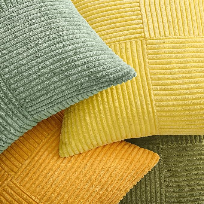 Topfinel Decorative Yellow Green Pillow Covers Set of 4,Boho Pillow Covers Soft and Cozy Velvet Double-Sided Designs,Mix and Match for Couch Boho Farmhouse Fall Home Decor 20x20 Inch