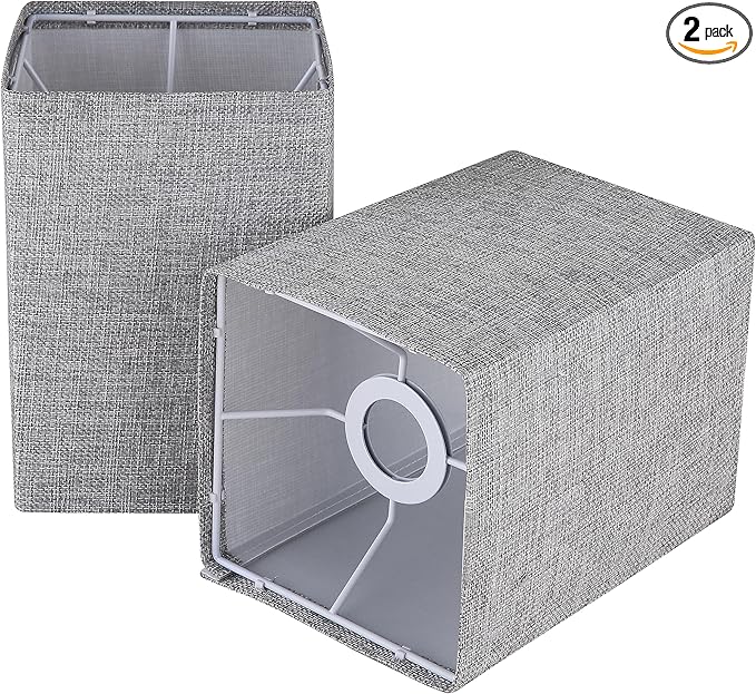 Square Lampshades Set of 2, Linen Lampshades L6.3"x W6.3" x H9.84" High, Easy Assembly Replacement Fabric Shades for Table Lamps Floor Lamps, Gray Color Shade