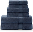 Premium Staple Cotton Bathroom Towel Set - Navy 600 GSM 6-Piece Luxury Bath Towel Set 1 Stripe - 2 Bath Towels, 2 Hand Towels & 2 Washclothes Set - High Absorbent & Quick Dry for Gym, Spa, Hotel