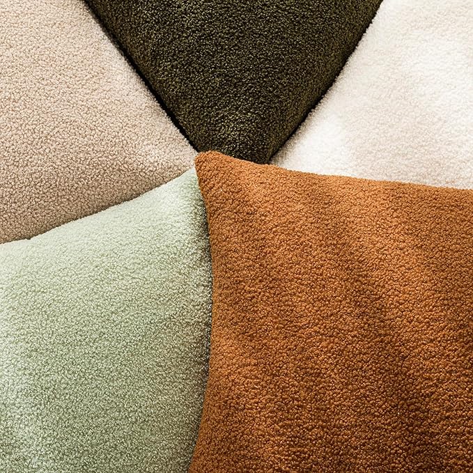 Foindtower Pack of 2, Curly Faux Fur Decorative Throw Pillow Covers Soft Fuzzy Plush Cushion Case with Zipper Cozy Pillowcase for Home Living Room Couch Bed Sofa 20 x 20 Inch, Sage Green