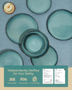 32 Piece Dinnerware Set for 8 with Pasta Bowls, Green Black Reactive Glaze Stoneware | All‑in‑One Host Set for Entertaining, Holiday Meals, Multi‑Course Dinners | Unique Irregular Coastal Look
