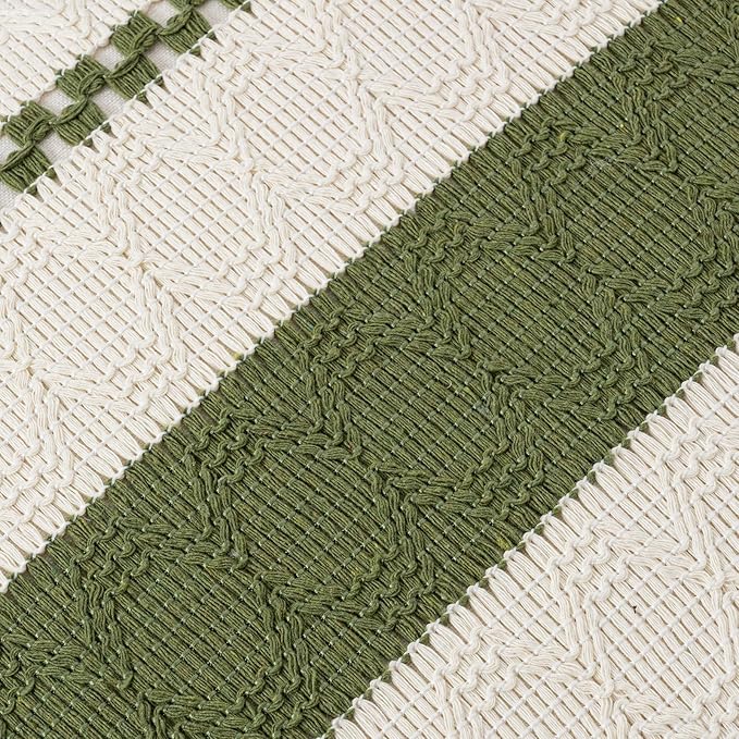 Fancy Homi Set of 1 Boho Moss Green Decorative Throw Pillow Cover 16x16 Inch for Couch Bed Sofa, Aesthetic Modern Organic Farmhouse Home Decor, Soft Cotton Cute Accent Macrame Woven Cushion Case