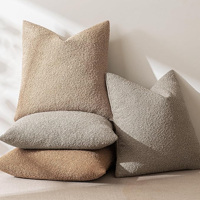 MIULEE Textured Boucle Throw Pillow Cover Light Brown Accent Solid Lumbar Pillow Case Decorative Soft Pack of 1 Couch Cushion Chair Sofa Bedroom Livingroom Home Decor,12x20 Inch
