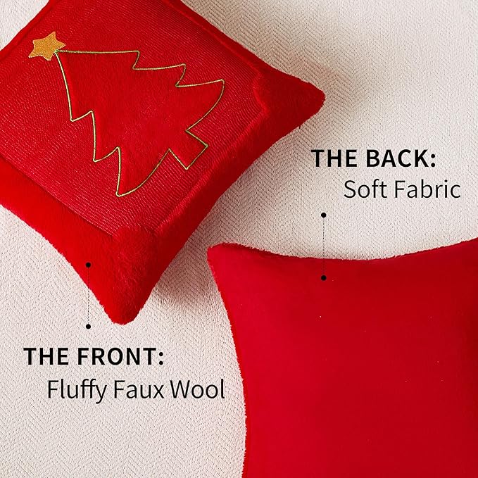 DFXSZ Christmas Pillow Covers 18x18 Yellow Star Red Christmas Tree Decoration Soft Plush Faux Fur Jacquard Throw Pillows for Bedroom Sofa Holiday Festivals Winter Home Decor PTK063B18