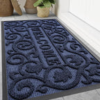 Smiry Welcome Door Mat Outside Entrance, Heavy Duty Trap Dirt and Moisture Easy Clean Low Profile Patio Porch Indoor Outdoor Front Doormat for Entry, 47x32 Inch, Navy Blue/Welcome