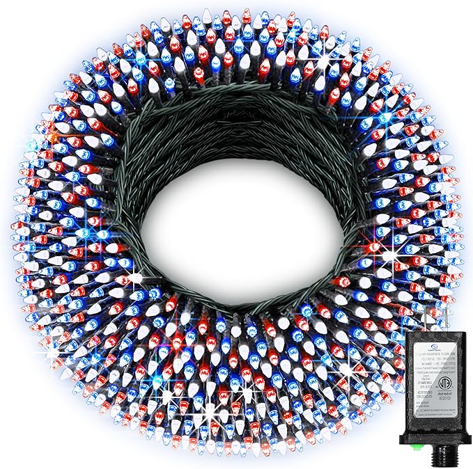 1500 LED 470FT Christmas String Lights Outdoor, 12 Pro Modes and Timer Memory & Brightness, Plug in Waterproof Dark Green Wire Twinkle Light for for Xmas Yard Tree Wedding Party Decor Red White Blue