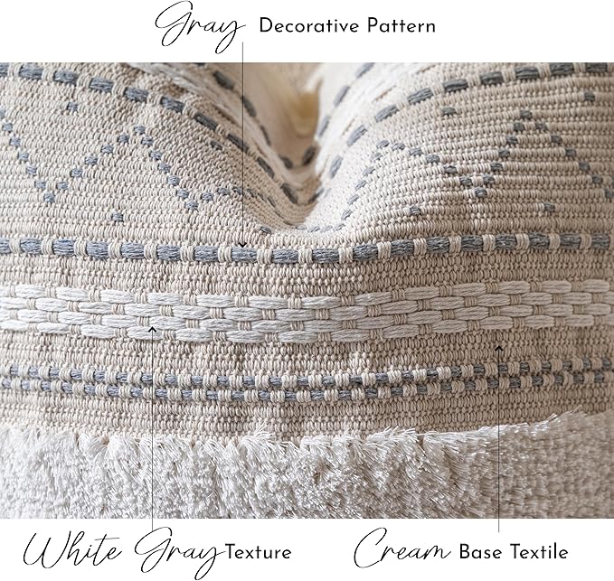 BlissBlush Gray Decorative Lumbar Throw Pillow Cover 14x36 Boho Long Cushion for Bed Neutral White Accent Farmhouse Pillowcase for Bedroom Living Room Couch Sofa Home Décor (Cover ONLY, Pack of 1)