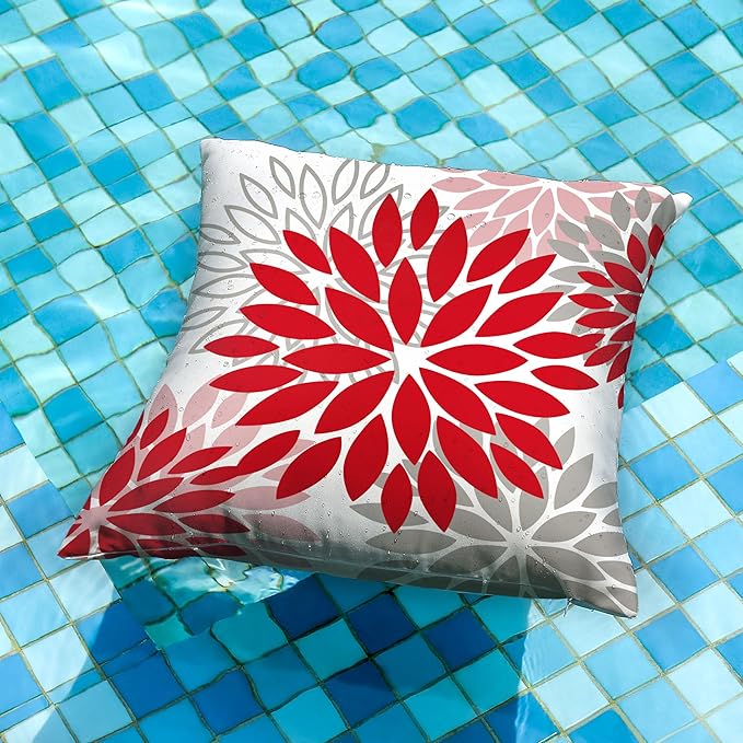 DFXSZ Red Pink Flower Pillow Covers 20x20 Inch Set of 2 Valentines Day Pillow Covers Outdoor Waterproof Decor for Living Room Sofa Patio Funiture Garden Floral Polyester pillowcovers 012F20