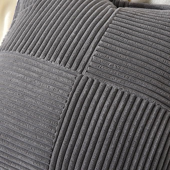 HAUSSY Dark Grey Throw Pillow Covers 22x22 Inch Set of 2, Soft Corduroy Solid Striped,Square Decorative Cushion Case,Winter Home Decorations for Couch,Bed