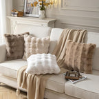 Pack of 2 Thick Plush Throw Pillow Covers Fluffy Wave Faux Fur Decorative Cushion Covers Soft Wool Pillowcase for Sofa Couch Livingroom 12x20 Inch Taupe