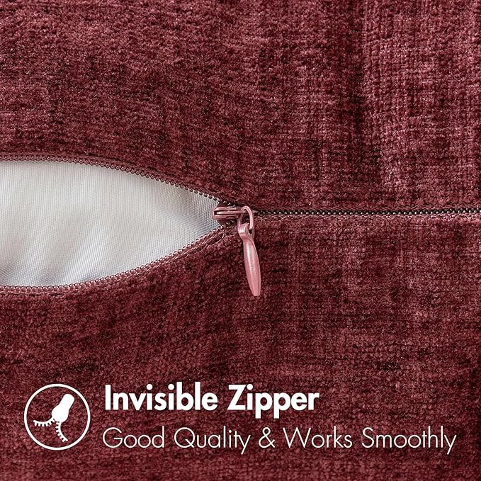 MIULEE Pack of 2 Christmas Couch Throw Pillow Covers 16x16 Inch Soft Wine Red Chenille Pillow Covers for Sofa Living Room Solid Dyed Pillow Cases