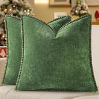 decorUhome Christmas Chenille Soft Throw Pillow Covers 26x26 Set of 2, Farmhouse Velvet Neutral Decorative Euro Fall Pillow Covers with Stitched Edge for Couch Sofa Bed Home Decor, Forest Elf