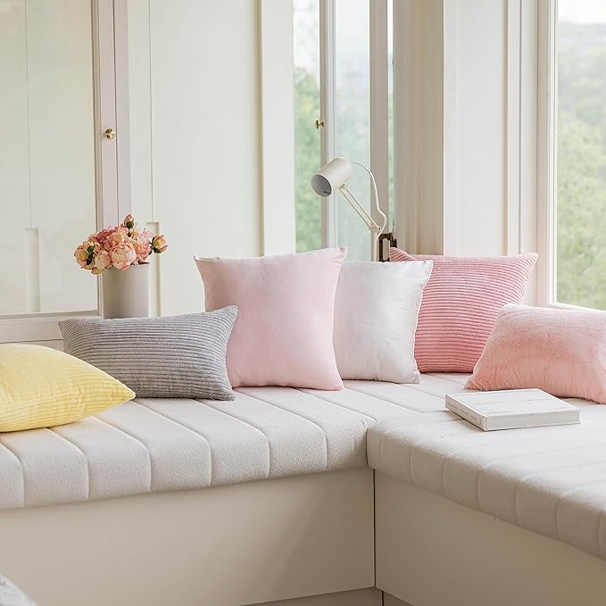 Home Brilliant Pillow Covers 16x16 Couch Pillow Covers Decor Striped Velvet Couch Cushion Covers 2 Pieces Throw Pillow Covers for Bed, 40x40cm, 16 x 16 Inch, Baby Pink