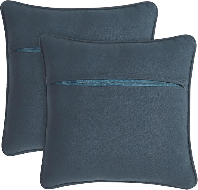 Boho Living Jada Premium Woven Design, Living Room Décor, Decorative Throw, (2) 18" x 18" Pillow Covers, Indigo 2 Count