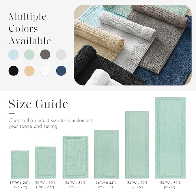Madison Park Splendor Reversible 100% Cotton Tufted Bathroom Rug-3000 GSM Hotel Quality Luxurious Plush Medium Pile Bath Mat Absorbent, Quick Dry, Shower Room Décor, 24x44 Green