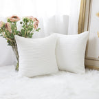 Home Brilliant Set of 2 Decor Supersoft Pillow Covers Striped Velvet Corduroy Decorative Throw Toss Cushion Cover for Sofa, 50x50 cm, 20 x 20 Inch, Pure White,