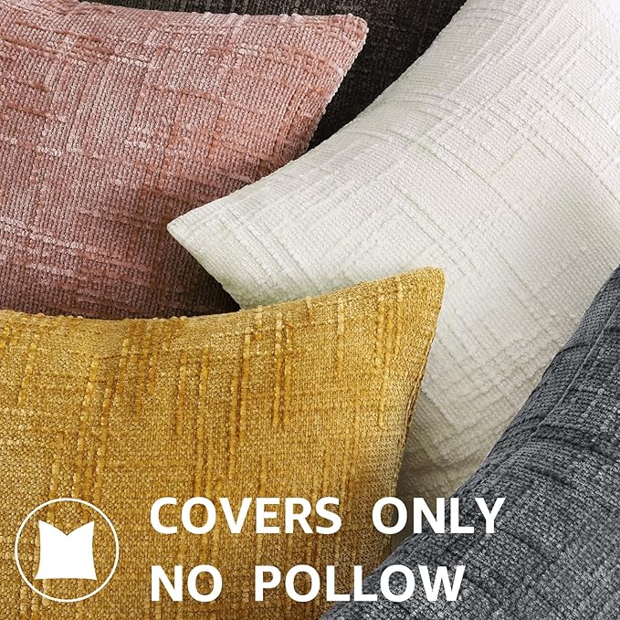 decorUhome Pink Chenille Throw Pillow Covers 24x24 Set of 2 Thick Textured Slubby Couch Pillow Covers Farmhouse Accent Modern Neutral Decorative Pillow Cases for Bed Sofa Living Room