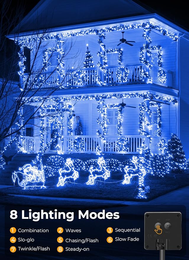 Brightown 100LED Solar String Lights Outdoor, Solar Powered Lights IP65 Waterproof for Party Garden Yard Home Holiday Tree Decoration Lighting (Blue, 100LED-2PACK)