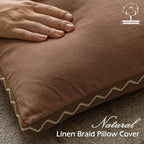Decorative Neutral Linen Throw Pillow Covers 18x18 Inch Set of 2, Terracotta Boho Farmhouse Pillow Covers with Braid Fringe for Sofa Bed Modern Couch Pillow Cases for Organic Home Decor