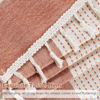 Boho Farmhouse Heavyweight Shower Curtain with Tassels, Rustic Cotton Linen Woven Fabric Striped Shower Curtain Water Repellent, Rusty Red Shabby Chic Shower Curtains for Bathroom