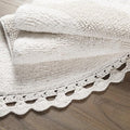 Savi Home Half Circle Bohemian Bathroom Rug with Handwoven Chrochet Border, Beautifully Handcrafted 100% Cotton Mat - 22x42, Half Round Boho Bedroom Rug, Boho Bathroom Décor, Machine Washable - White
