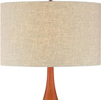 360 Lighting Rocco Mid Century Modern Table Lamp 30" Tall White Wave Geometric Ceramic Oak Wooden Neck Tan Fabric Drum Shade for Living Room Bedroom House Bedside Nightstand Home Office