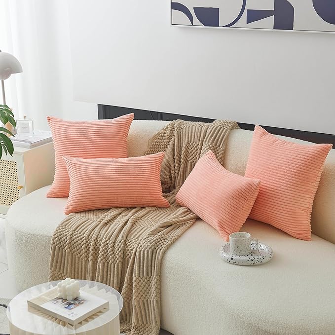 Home Brilliant Pink Lumbar Pillow 12x20 Pillow Covers Striped Corduroy Throw Pillows for Sofa Chair Office Living Room Bedroom, 12 x 20 inch, Coral