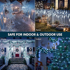 Joiedomi 600 LED Christmas Lights Outdoor,197 FT Cool White Christmas Tree Lights with 8 Modes Timer, PVC Clear Wire String Lights with Reel for Indoor Outdoor Holiday Xmas Eve Night Decorations