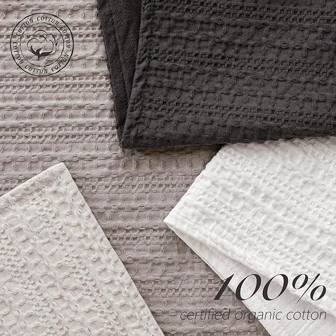 Foindtower Set of 2 Decorative Cotton Waffle Weave Throw Pillow Covers Euro Shams Cushion Covers Accent European Pillowcase for Bed Couch Sofa Bedroom Living Room Home Decor 20×20 Inch Dark Grey