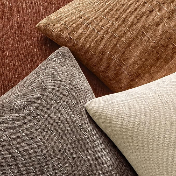 MIULEE Pack of 2 Decorative Throw Pillow Covers Soft Chenille Throw Pillows Solid Textured Lumbar Cushion Covers for Couch Sofa Bedroom Living Room 12x20 Inch, Brown