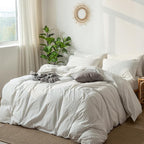 MooMee Striped Duvet Cover Set 100% Washed Cotton Linen Like Textured Breathable Durable Soft Comfy (White Dark Grey Wide Stripes, Oversized Queen 98"x98")