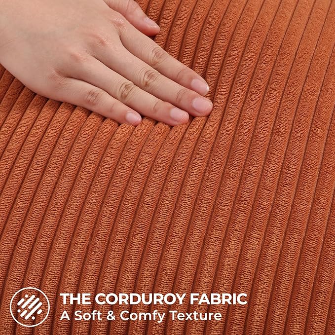 Mecatny Corduroy Decorative Fall Throw Pillow Covers 26x26 Set of 2 for Sofa Living Room, Soft Burnt Orange Neutral Boho Couch Pillow Covers for Home Decor, Rust