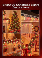 C9 Christmas Lights Outdoor, 66 FT 100 LED Connectable C9 String Lights with 8 Modes and Timer Xmas Tree Patio Roofline Garden Yard Holiday Party Indoor Outdoor Decoration, Red and Warm White