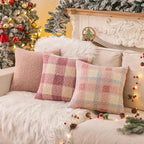 AQOTHES Pink Winter Throw Pillow Covers 12x20 Inch Set of 2, Boucle Faux Fur Pillow Covers,Cozy Fluffy Home Living Room Farmhouse Decor for Sofa Couch Bed