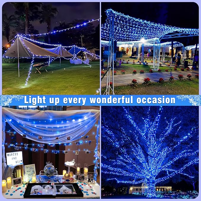 165FT 500 LED Christmas Lights, Plug in Christmas String Lights with Waterproof, 8 Modes Twinkle Fairy Lights for Xmas Garden Tree Holiday Decorations, Blue