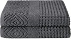 Texere 100% Organic Cotton Diamond Jacquard 700 GSM Luxury Bath Towel Sets - Ultra Soft and Absorbent Hotel and Spa Quality (Diamond, Charcoal, 2 Bath Towels)