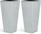 28" Tall Planters for Indoor Outdoor Plants, Set of 2 Large Tapered Flower Pots, Modern Plant Containers for Patio, Garden, Porch, Balcony or Home Decor, White Terrazzo, Durable & UV-Resistant
