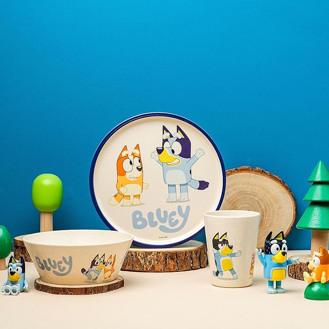 Zak Designs Bluey Kids Dinnerware Set 3 Pieces, Durable and Sustainable Melamine Bamboo Plate, Bowl, and Tumbler are Perfect For Dinner Time With Family (Bluey, Bingo, Bandit, Chilli)