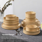 LIANYU 24 Piece Dinnerware Plates and Bowls for 6, Ceramic Elegant Stoneware Dishes Sets with Pasta Bowls, Modern Ribbed Dining Ware Dishware for Restaurant Wedding, Dishwasher Safe, Dune Khaki